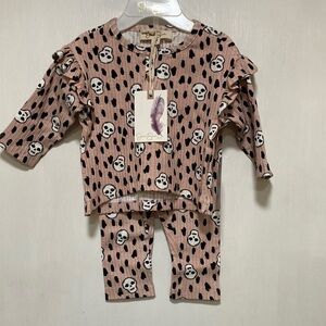 LAST ONE!  NWT Jessica Simpson PINK SKULL 3-6M  2 PIECE BABY OUTFIT